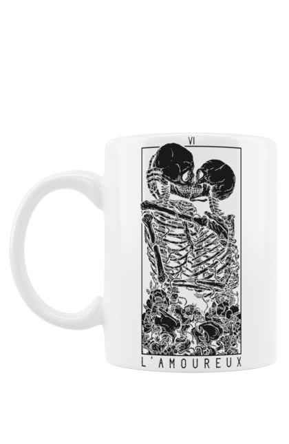 Mug with prints Skeletons in love. Bones, kiss, love, scull, skeletons, tarot, teeth. 2070702