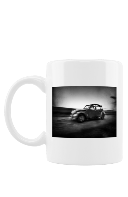 Чашка з принтом "Ретро машина чб". Авто, ретро, ретро машина, чорно біла машина. 2070702