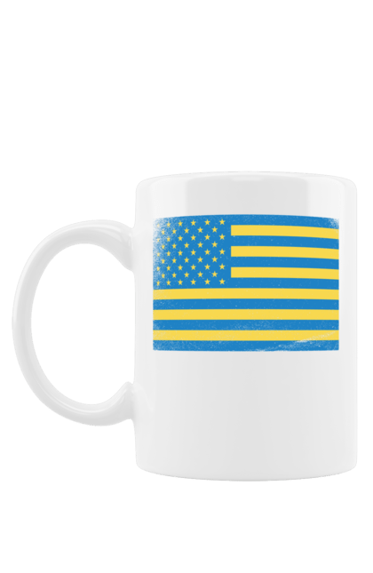 Чашка з принтом "Український прапор США". Америка, американський прапор, жовто-блакитний, жовто-блакитний прапор, національний, прапор америки, прапор україни, прикол, сполучені штати, сша, україна, український прапор. Print Shop