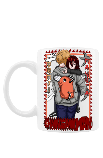 Чашка с принтом Человек Бензопила Дэнджи и Наюта. Anime, chainsaw man, denji, manga, nayuta, аниме, дэнджи, манга, наюта, человек-бензопила. 2070702