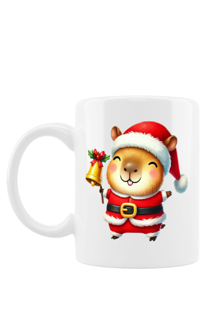 Mug with prints Funny capybara with a bell. Animal, bell, capybara, christmas, christmas capybara, gift, holiday, new year, new year`s gift, santa. 2070702