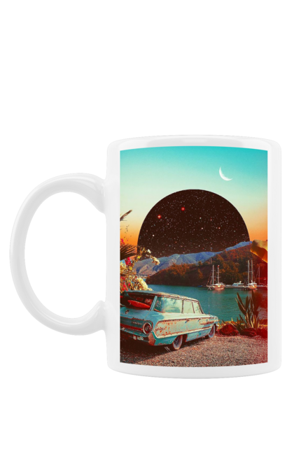 Чашка с принтом Картина, машина у речки. Картина, машина, планета, прикол, река, ретро. 2070702