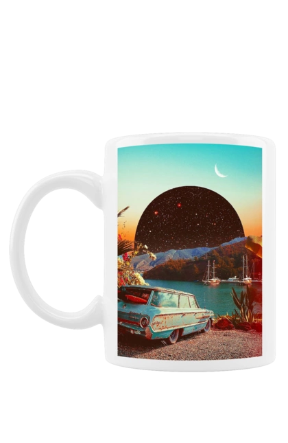 Чашка с принтом Картина, машина у речки. Картина, машина, планета, прикол, река, ретро. 2070702