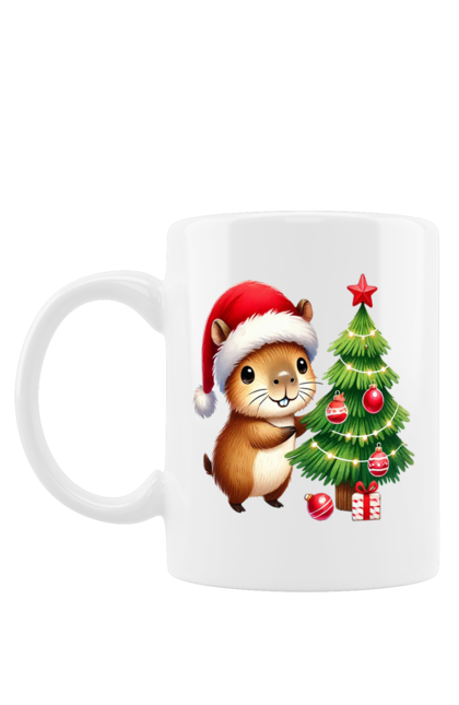 Mug with prints Christmas Capybara with a Tree. Animal, capybara, christmas, christmas capybara, christmas tree, gift, holiday, new year, new year`s gift, santa. 2070702