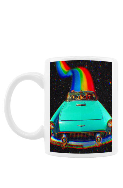 Чашка с принтом Картина, машина в космосе. Картина, космос, машина, поездка, прикол, путешествия, радуга, ретро. 2070702
