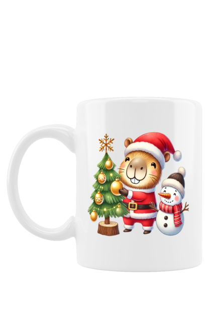 Mug with prints Christmas Capybara with a Tree. Animal, capybara, christmas, christmas capybara, christmas tree, gift, holiday, new year, new year`s gift, santa. 2070702