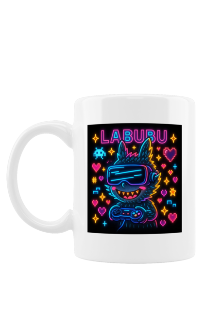 Чашка з принтом "Лабубу". Vrочки, геймеркультура, геймпад, іконкиаркади, кіберарт, лабубу, неонгеймінг, піксельарт, ретроаркада, світиться. 2070702