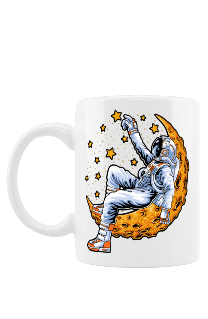 Чашка з принтом "Астронавт на місяці". Астронавт, зірки, космонавт, космос, місяці, місяць, планети. futbolka.stylus.ua