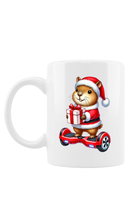 Mug with prints Christmas Capybara with a Gift. Animal, capybara, christmas, christmas capybara, gift, holiday, new year, new year`s gift, santa. 2070702