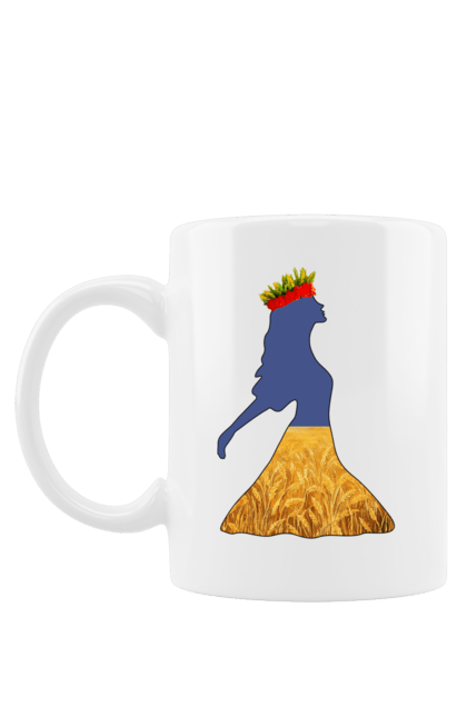 Чашка з принтом "Україна". Вінок, дівчина, дівчинка, жовтий синій, жовто-блакитне, маки, національні кольори, небо, пшеничне поле. 2070702