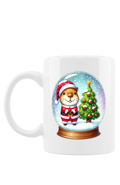 Mug with prints Christmas Capybara with a Tree. Animal, capybara, christmas, christmas capybara, christmas tree, gift, holiday, new year, new year`s gift, santa. 2070702