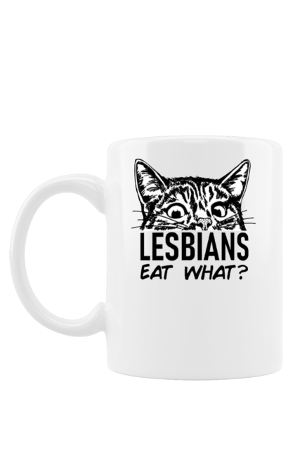 Чашка з принтом "Lesbians eat what?". Гумор, котики, лгбт, лесбіянки, приколи, смішні написи. 2070702