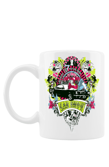 Mug with prints Car Show, Summer. Automobile, cards, money, palm, show. 2070702