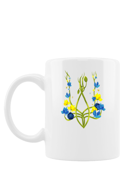 Чашка з принтом "Квітучий герб". Герб, квіти, квітучий, прапор, україна. CustomPrint.market