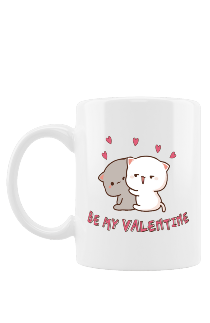 Чашка з принтом "Будь моїм Валентином". 14 лютого, день закоханих, для закоханих, коти, котик, любов, стосунки. ART принт на футболках