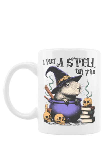 Mug with prints Capybara Halloween. Animal, capybara, ghost, halloween, holiday, moon, pumpkin, rodent, witch. 2070702