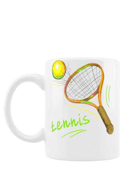 Чашка з принтом "Теніс". Великий теніс, гравці, грунт, м`яч, призовий фонд, ракетка, спонсор, турнір на ґрунті, турнірна сітка. aslan