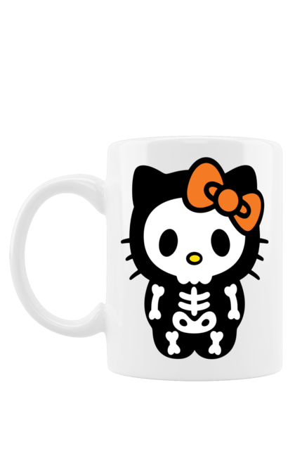 Mug with prints Hello Kitty Halloween. Brand, character, halloween, hello kitty, kitten, kitty, skeleton, zombie. 2070702