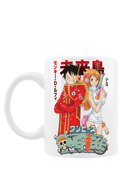 Mug with prints One Piece Nami and Luffy. Anime, cat burglar, manga, nami, one piece, straw hat pirates. 2070702