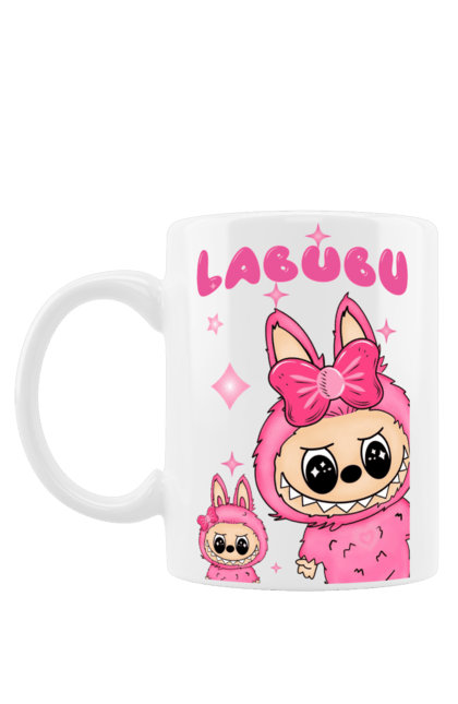 Чашка з принтом "Лабубу". Іграшка лабубу, лабубу, лабубу кока кола, мерч лабубу, мила, рожева лабубу, смішна лабубу. 2070702