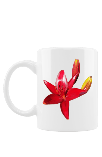 Чашка з принтом "Червона лілія". Бутон, квітка, колір, лілія, природа, сонячний, червона квітка, червона лілія, червоний, яскравий. 2070702