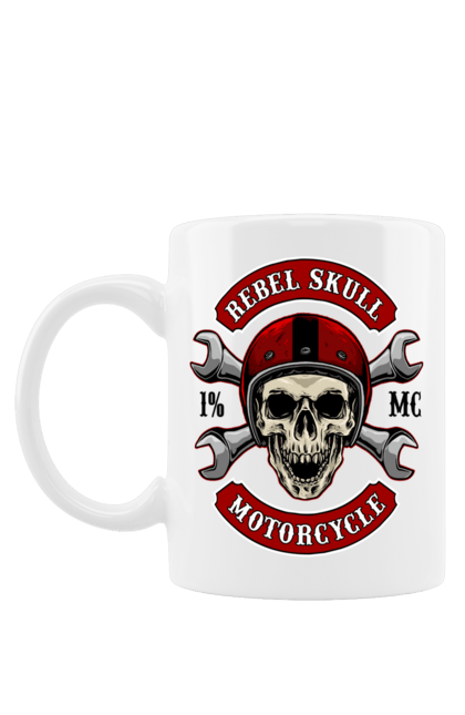 Чашка з принтом "череп мотолюбитель". Любитель, мотоцикл, череп, шолом. 2070702