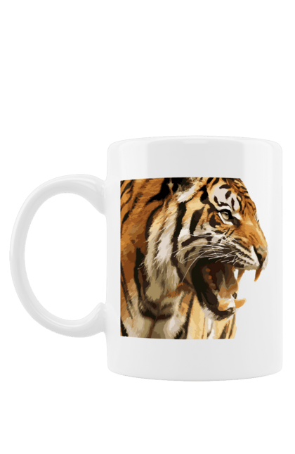 Чашка з принтом "Тигр". Велика кішка, великий кіт, дика природа, дикий, звір, зуби, паща, погляд, портрет, природа, стилізація, тварина, тигр, хижак. futbolka.stylus.ua