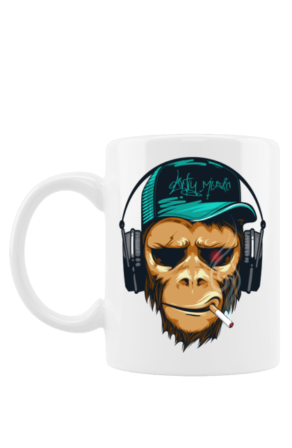 Чашка з принтом "Шимпанзе в навушниках". Дискотека, музика, навушники, шимпанзе. futbolka.stylus.ua