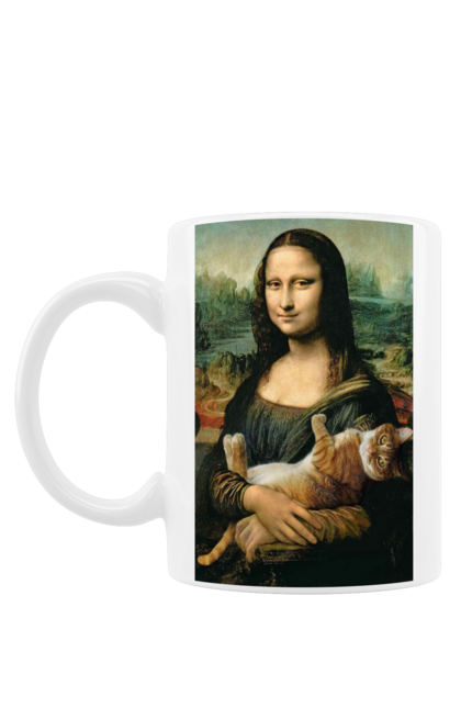 Чашка з принтом "Мона Ліза". Кот, котик, мем, мона лиза, монализа. CustomPrint.market
