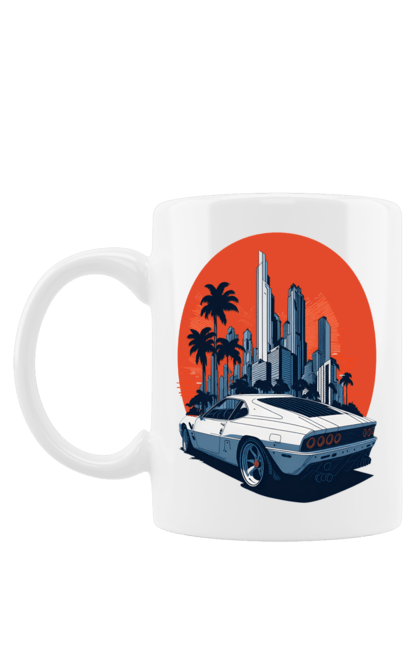Чашка з принтом "Авто". Гонка, захід сонця, спортивний автомобіль, швидкість. 2070702