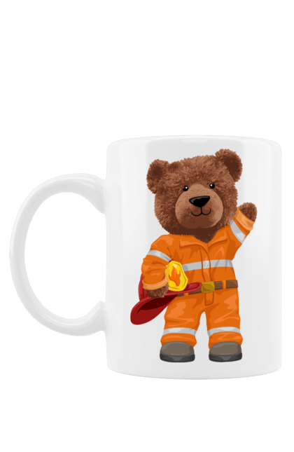 Чашка з принтом "Ведмедик пожежник". Ведмедик, ведмедик пожежник, ведмідь, пожежник, рятувальник, тедді. futbolka.stylus.ua