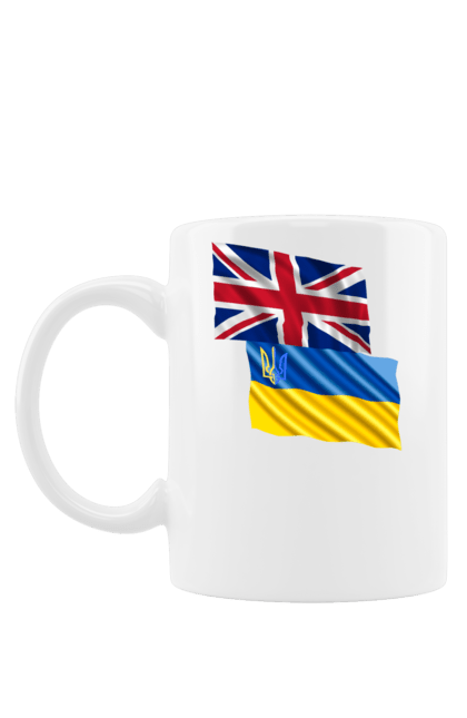 Чашка з принтом "Прапор Великої Британії, прапор України, Підтримка України". Британія, велика британія, війна, киев, мир, національні кольори, прапор, прапор британії, прапор великої британії. 2070702