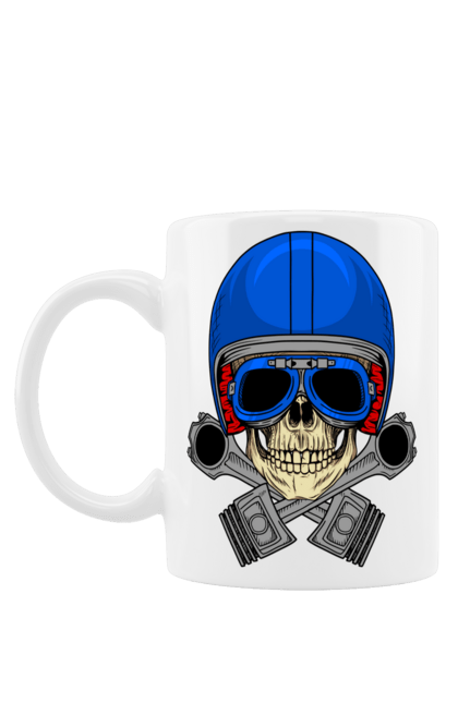 Чашка з принтом "череп мотолюбитель". Байкер, окуляри, череп, шолом. 2070702