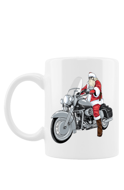 Чашка з принтом "Санта На Мотоциклі". Мотоцикл, новий рік, санта, свято. 2070702