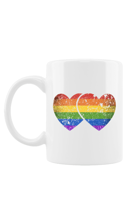 Чашка з принтом "Два серця ЛГБТ". Веселка, гей, лгбт, лесбі, любов, прапор, серце, серця, сім`я. futbolka.stylus.ua
