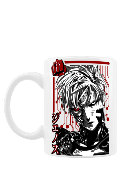 Mug with prints One Punch Man Genos. Anime, comedy, cyborg, demon, demon cyborg, genos, manga, one punch man, parody, superheroes. 2070702