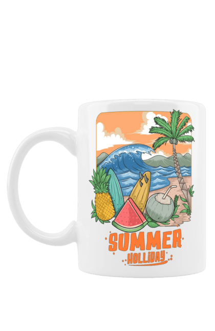 Чашка з принтом "Літні Свята". Ананас, літо, море, пальма, хвилі. futbolka.stylus.ua