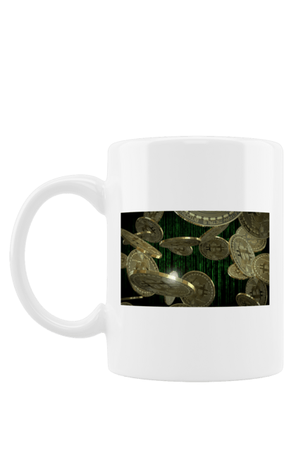 Чашка з принтом "Біткойн". Багатство, біткойн, валюта, гроші, криптовалюта, курс, майнінг, матриця, монета, розкіш, цифровий світ. 2070702