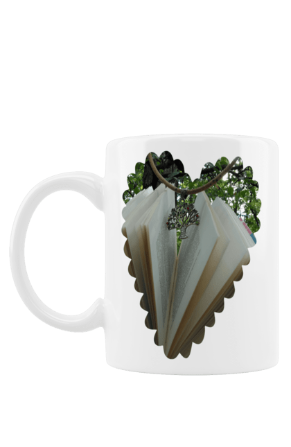 Чашка з принтом "Книжкова валентинка". Дерево, книги, книжки, любов, прикраса, природа, серце, форма серця, читання. 2070702