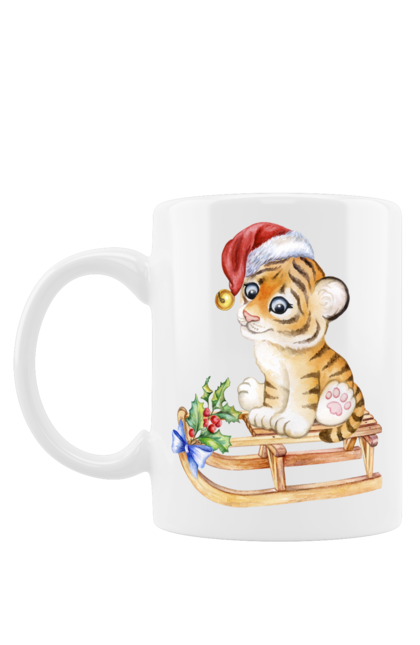 Чашка з принтом "Тигрик на санках". Зима, новий рік, сани, санта, сніг, тигр. futbolka.stylus.ua