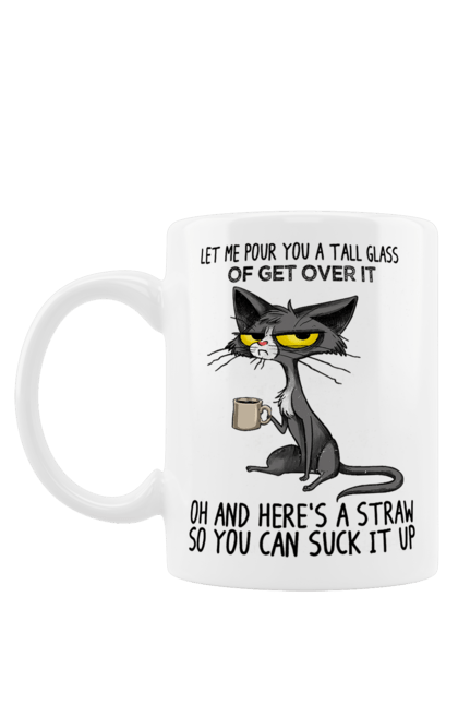 Чашка з принтом "Як це пережити?". Велика склянка, випий, все відмінно, йди нахуй, кіт і кухоль, налий, роздум, смоктати, як це подолати. 2070702