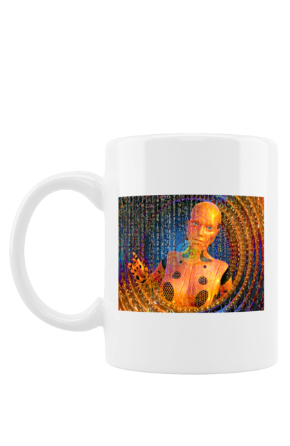 Чашка з принтом "Штучний інтелект". Айті, айтішник, гик, жінка, знання, інженер, інтелект, кібер, кібернетика, кіборг, код, комп, комп`ютерник, кристал, машинне навчання, мікросхема, мозок, портрет, програміст, професіонал, професія, розробник, розум, хакер, чіп, штучний інтелект, штучний розум. 2070702