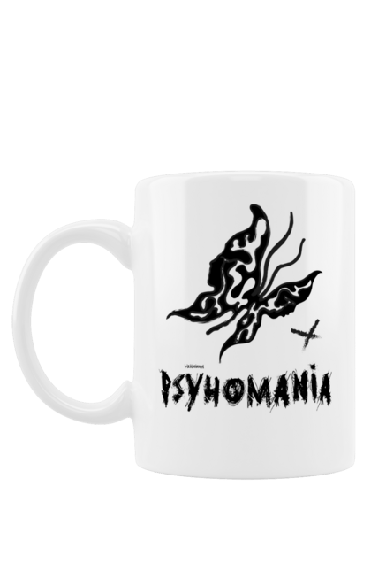 Чашка з принтом "Psyhomania Black". Psyho, готика, гранж, графіті, малюнок, метелик, психо, рок, хіпі. CustomPrint.market