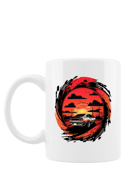 Mug with prints Ferrari at sunset. Car, cars, ferrari, ferrari at sunset. 2070702
