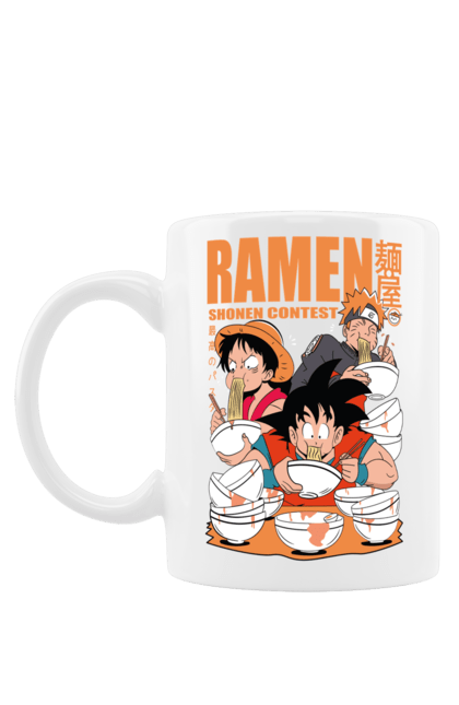 Mug with prints Ramen. Anime, characters, food, goku, luffy, manga, naruto, ramen. 2070702