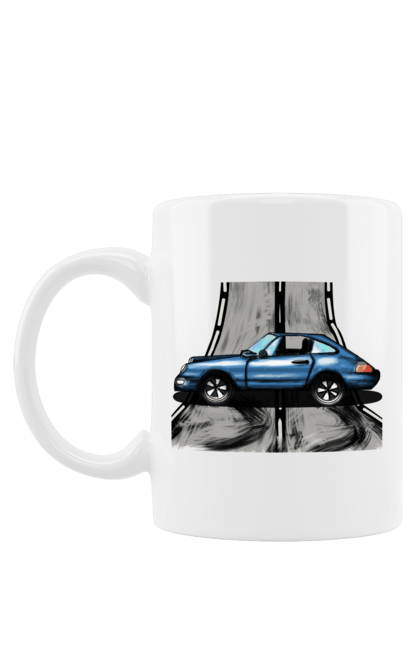 Чашка з принтом "Спортивний Автомобіль На Дорозі". Автомобіль, гонки, синій, спортиного, швидкий, швидкісний. 2070702