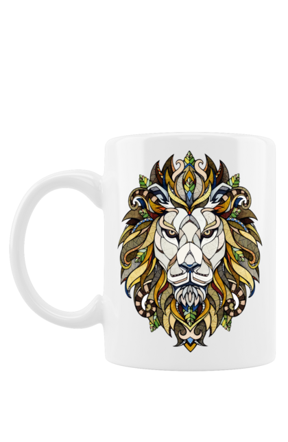 Чашка з принтом "Лев". Арт, грива, жовтий, лев, малюнок, тварини. CustomPrint.market