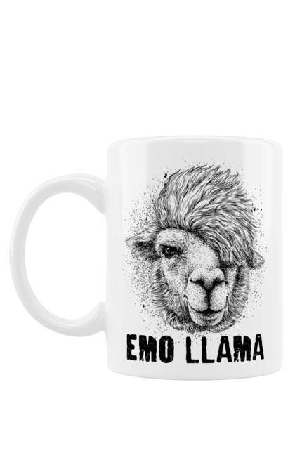 Чашка з принтом "Емо Лама". Alpaca, animals, distressed, emo, funny, llama, vintage, емо, лама. 2070702