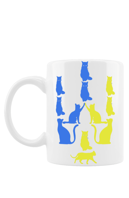 Чашка з принтом "Тризуб Жовто Блакині кішки". Воля, герб, герб україни, зсу, кішка, котик, перемога, символи україни, традиції україни, тризуб. futbolka.stylus.ua