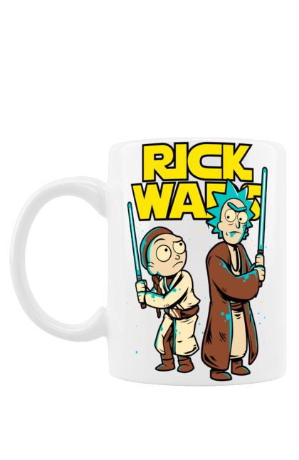 Mug with prints Rick and Morty. Adventures, black humor, cartoon, rick, rick and morty, sci-fi, star wars, tragicomedy. 2070702